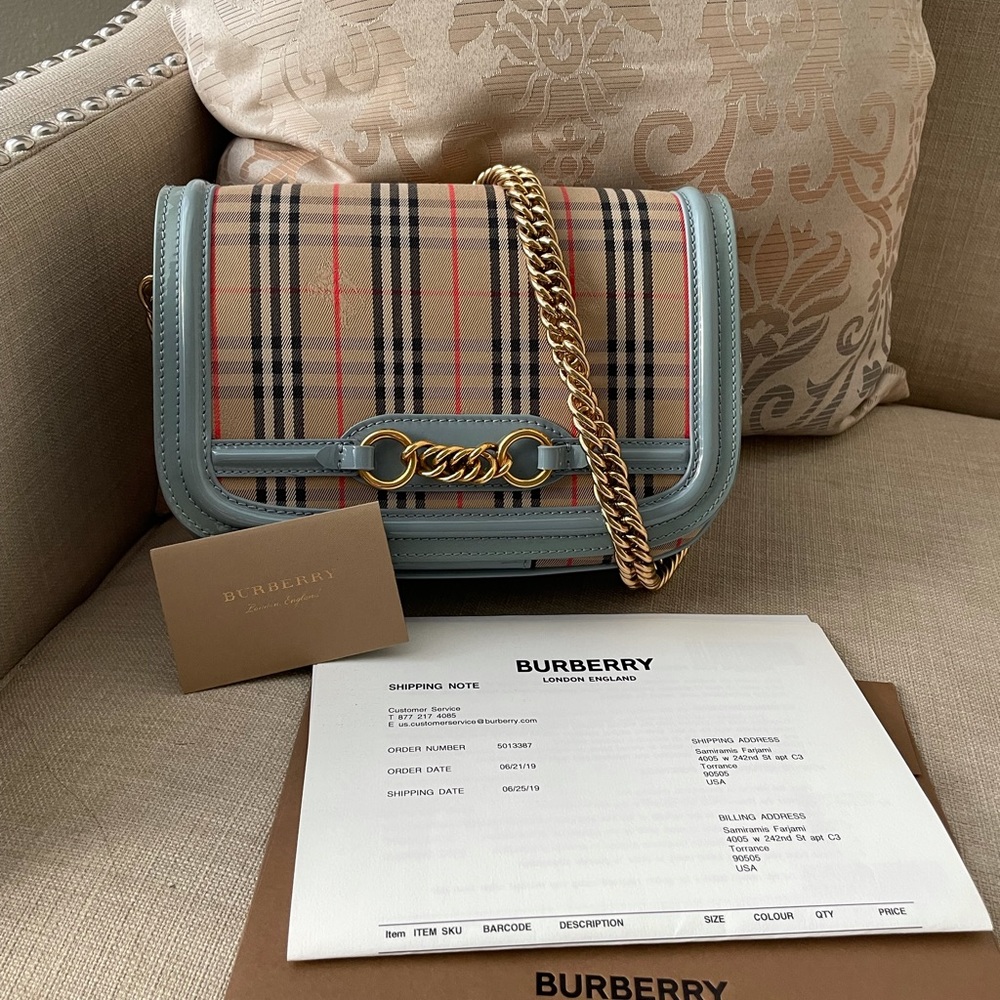 burberry check canvas and leather shoulder bag